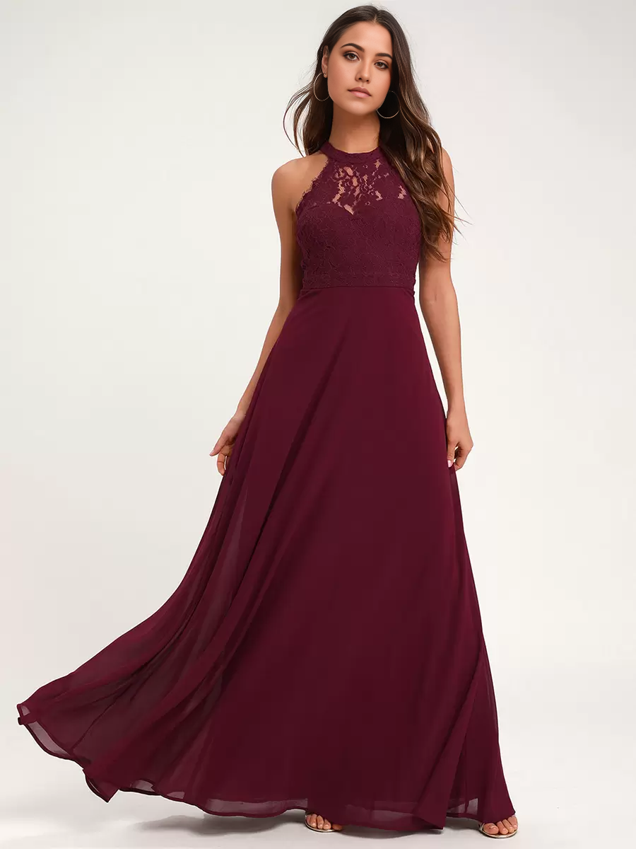 A-Line Halter Lace Open Back formal dresses evening gown Prom Dress